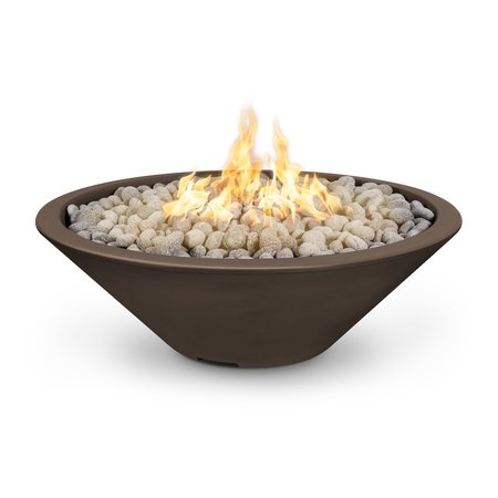 THE OUTDOOR PLUS 60 Round Cazo Fire Pit - GFRC Concrete - Chocolate - Match Lit with Flame Sense - Natural Gas OPT-CZNL60FSML-CHC-NG